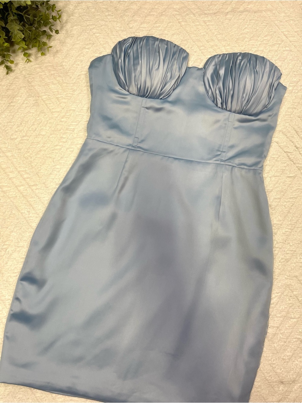 naked wardrobe "The Statement" Satin Strapless Bustier Mini Dress Blue Small
